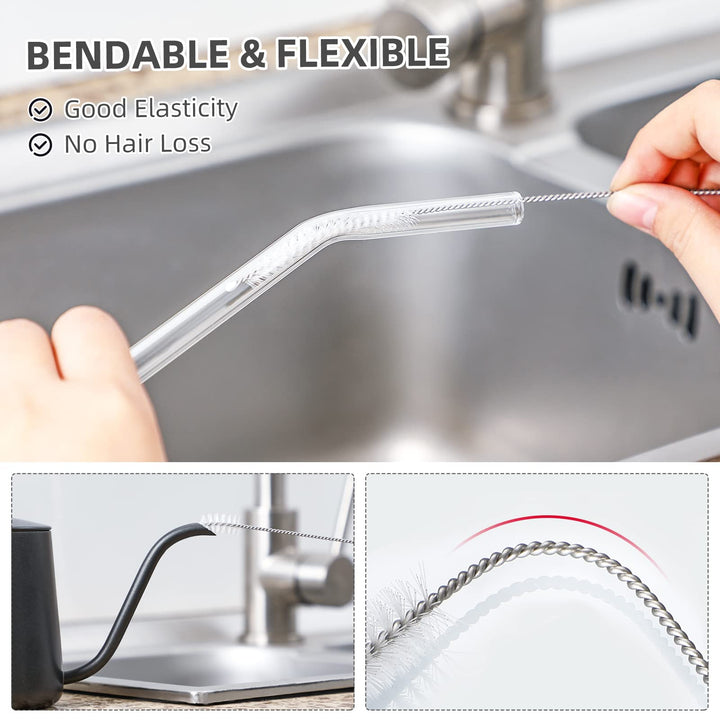 Hiware Drinking Straw Brush Set, 4-piece 7.6 x 8 mm Cleaner for Stainless Steel Tumbler Straws and 4-piece 7.6 x 10 mm Cleaner for Glass Smoothie Straws