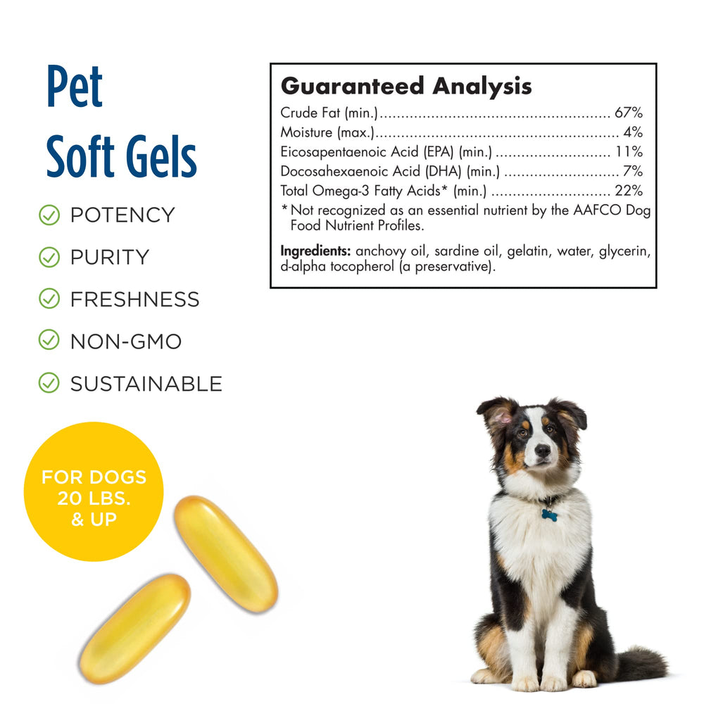 Omega-3 Pet, Unflavored - 90 Soft Gels - 330 mg Omega-3 Per Soft Gel - Fish Oil for Dogs with EPA & DHA - Promotes Heart, Skin, Coat, Joint, & Immune Health