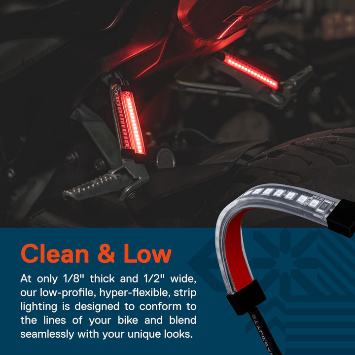 TRUE MODS 2pc 5 Red LED Motorcycle Turn Signal &amp; Brake Tail Light Strip Kit [IP68 Waterproof] [Single Row] [50% Running] [100% Brake/Blinker] Self Adhesive Surface Mount Flexible Lamp for Trailer ATV