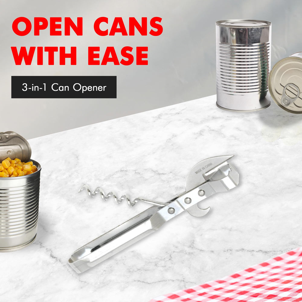 Select 3-in-1 Can Opener, 6 inches in length, Stainless Steel