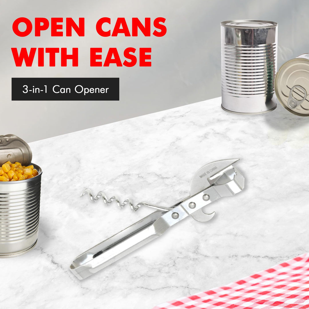 Select 3-in-1 Can Opener, 6 inches in length, Stainless Steel