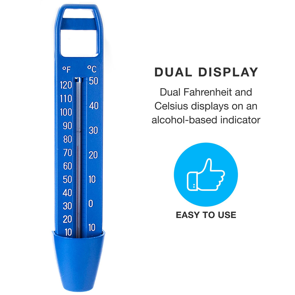 Pocket Scoop Reservoir Pool Thermometer with Large EZ Read Display & Cord– Shatter Proof - Swimming Pool Maintenance Equipment for Indoor/Outdoor Pool, Spa, Hot Tub, Pond, Jacuzzi