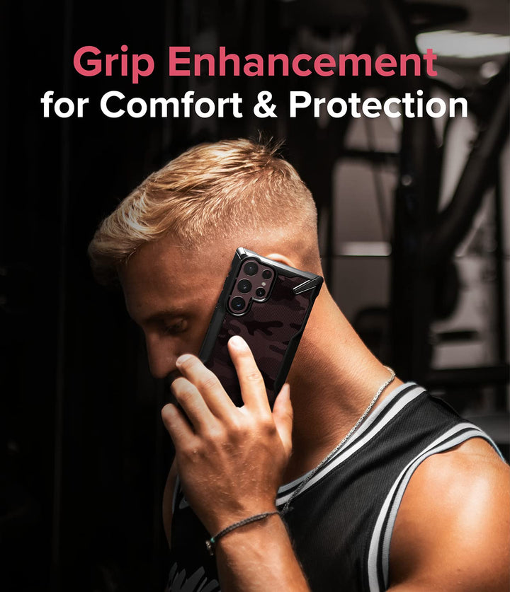 Fusion-X Compatible with Samsung Galaxy S22 Ultra 5G Case (2022), Camouflage Hard Back with Shockproof Enhanced Side Protective Bumper Phone Cover for S22 Ultra 6.8-Inch - Camo Black