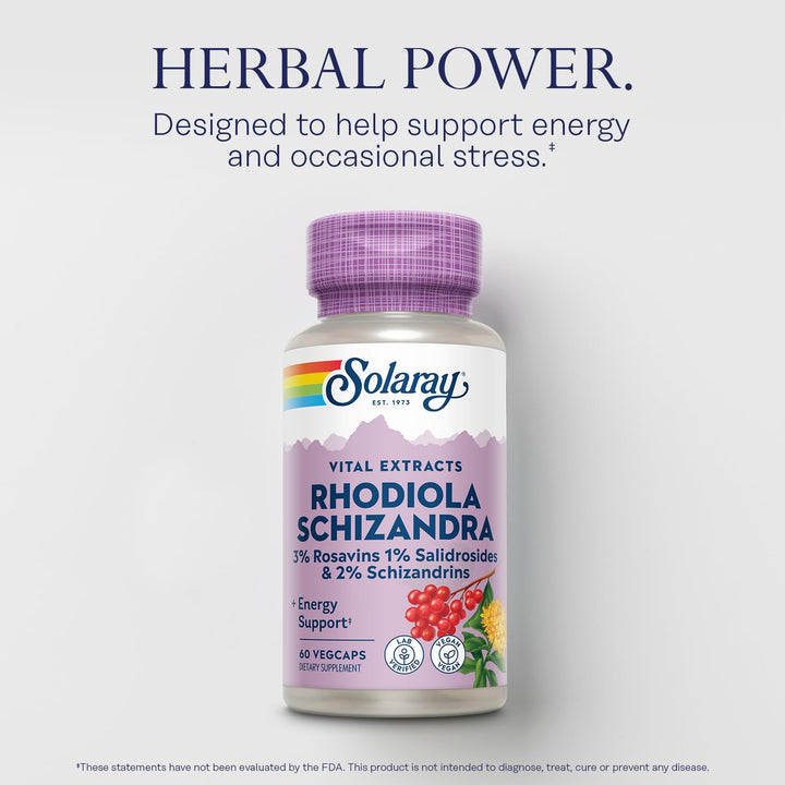 Rhodiola Schizandra - Rhodiola Rosea Extract - Energy Support and Occasional Stress Relief Supplement - Vegan, Lab Verified, 60-Day Guarantee - 60 Servings, 60 VegCaps