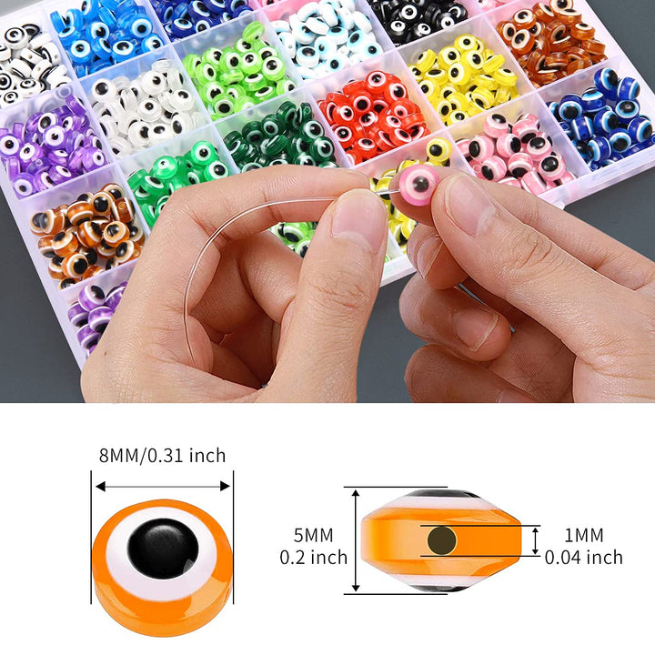 24 Style 800 pcs Evil Eye Beadsfor Jewelry Making, Charms with 1mm Hole