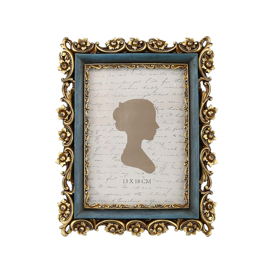 Vintage Picture Frame 5x7 Inch, Luxury Antique Photo Frames with Glass Front, Photo Display, Tabletop Wall Hanging, Gift Ideas, Gold and Blue