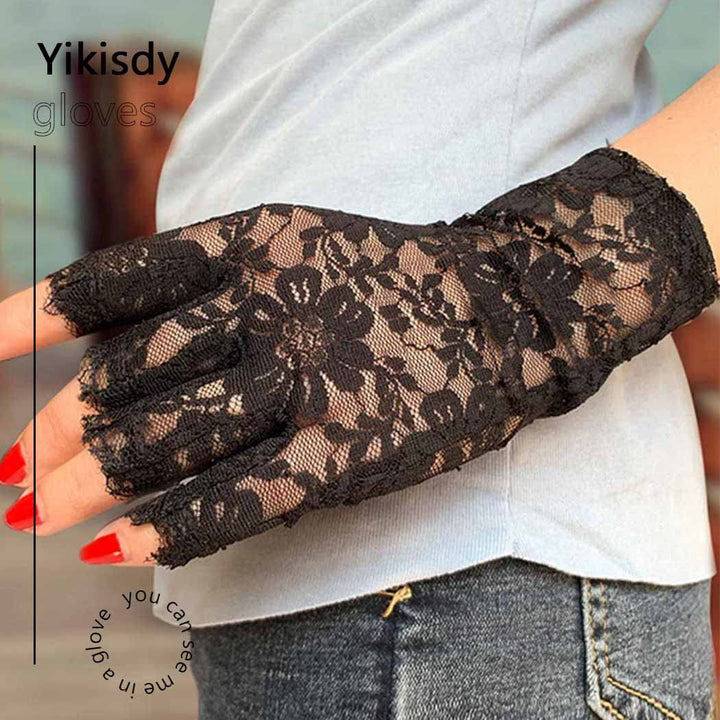 Yikisdy Wedding Lace Gloves Black Glove Short Fingerles