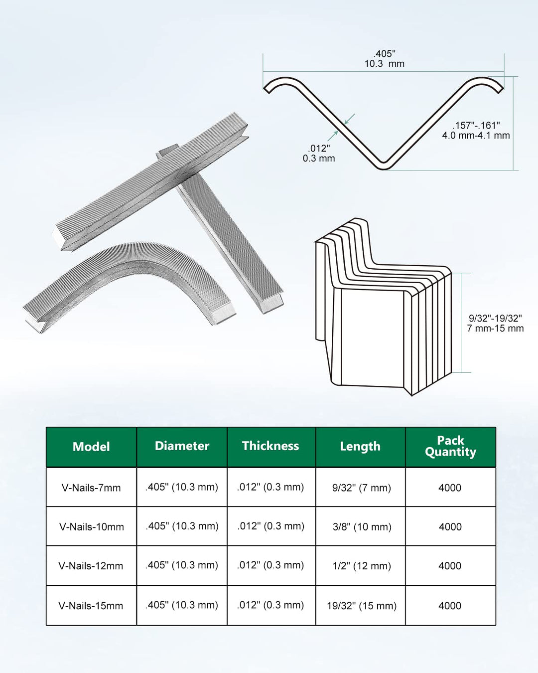 meite V1010 Hard Wood Type 10.3mm Diameter V Nails 10mm