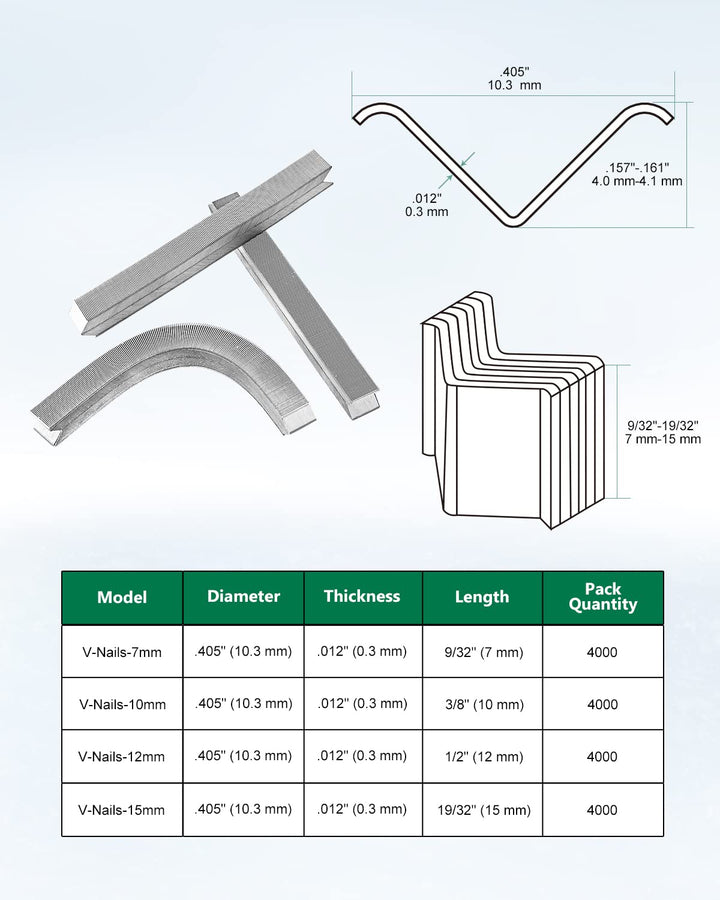 meite V1010 Hard Wood Type 10.3mm Diameter V Nails 10mm