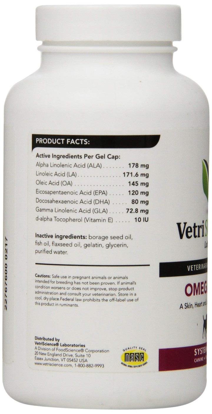 VetriScience Healthy Skin Omega 3, 6, 9 Fish Oil Supplement for Dogs and Cats, 90 Gel Capsules - Supports Healthy Skin &amp; Coat, Immune Health, and Joint Mobility