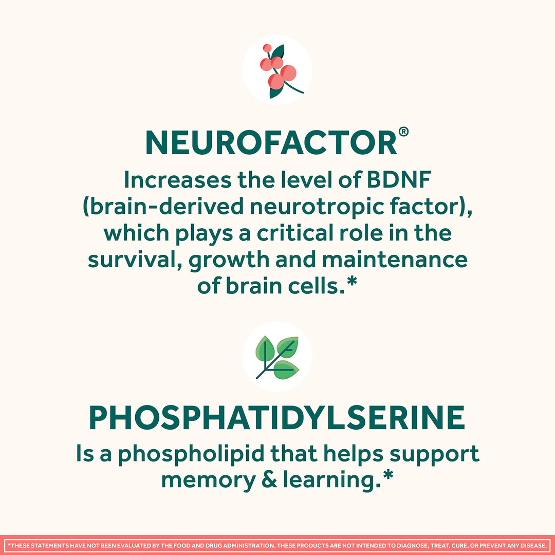 Original Decaffeinated Clinically Tested Nootropic Brain Supplement for Memory, Focus &amp; Concentration, NeuroFactor &amp; Phosphatidylserine, 28ct Capsules