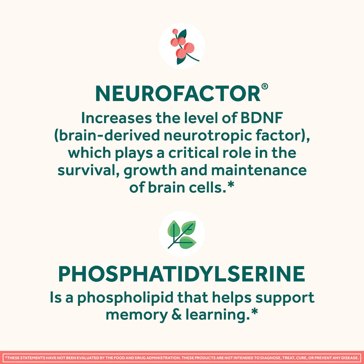 Original Decaffeinated Clinically Tested Nootropic Brain Supplement for Memory, Focus &amp; Concentration, NeuroFactor &amp; Phosphatidylserine, 28ct Capsules