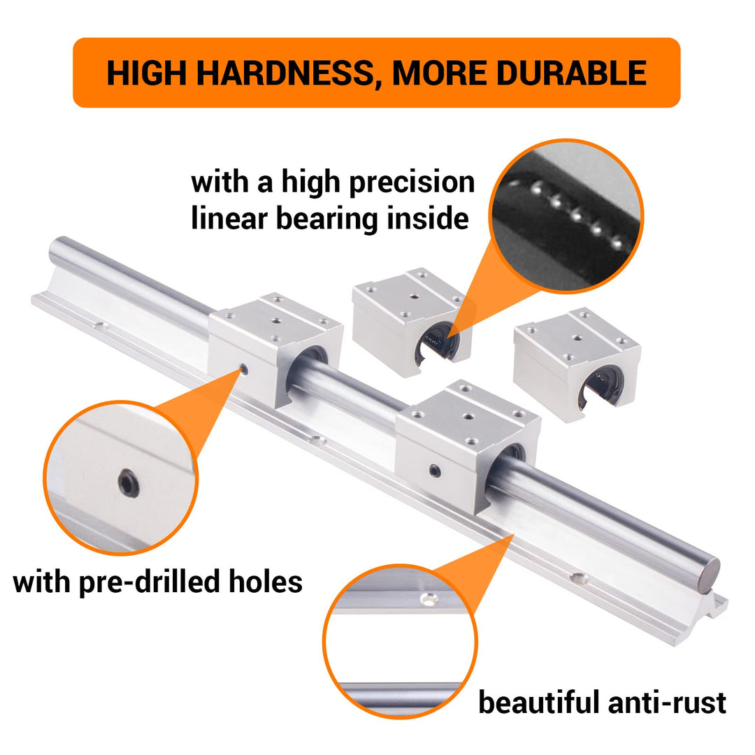 Linear Rail SBR12 1000mm 2PCS Linear Rail Guide with 4 PCS SBR12UU Square Type Carriage Bearing Blocks Linear Rails and Bearings Kit for DIY CNC Routers Lathes Mills Automated Machines