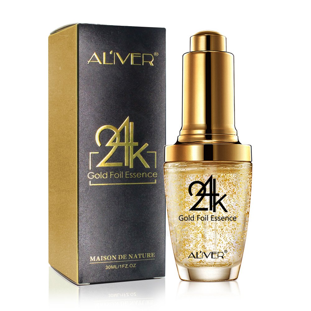 24K Gold Foil Essence Anti Aging &amp; Wrinkle Moisturizing Firming Face Serum Treatment for Women Skin Care Hyaluronic Acid Liquid (30ml)