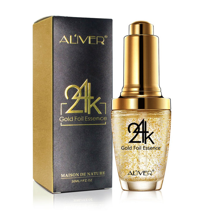 24K Gold Foil Essence Anti Aging &amp; Wrinkle Moisturizing Firming Face Serum Treatment for Women Skin Care Hyaluronic Acid Liquid (30ml)