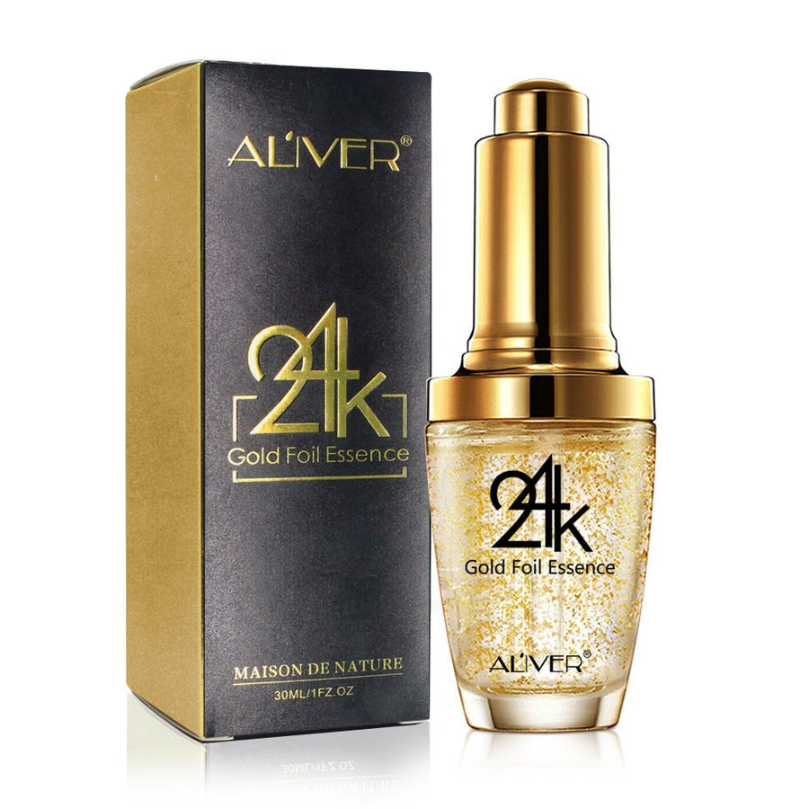 24K Gold Foil Essence Anti Aging & Wrinkle Moisturizing Firming Face Serum Treatment for Women Skin Care Hyaluronic Acid Liquid (30ml)