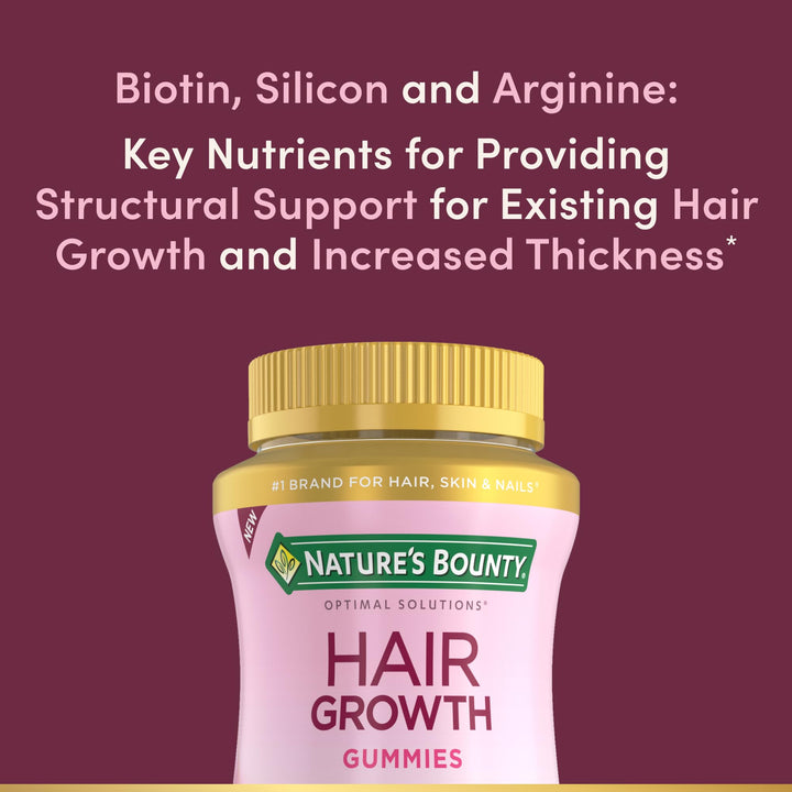 Nature&#39;s Bounty Hair Growth Gummies for Supporting Thicker, Fuller Hair with Biotin, Silicon &amp; Arginine, Peach Mango Flavor – Gluten Free, Contains No Lactose, Sodium or Fish, 60 Count/30 Servings