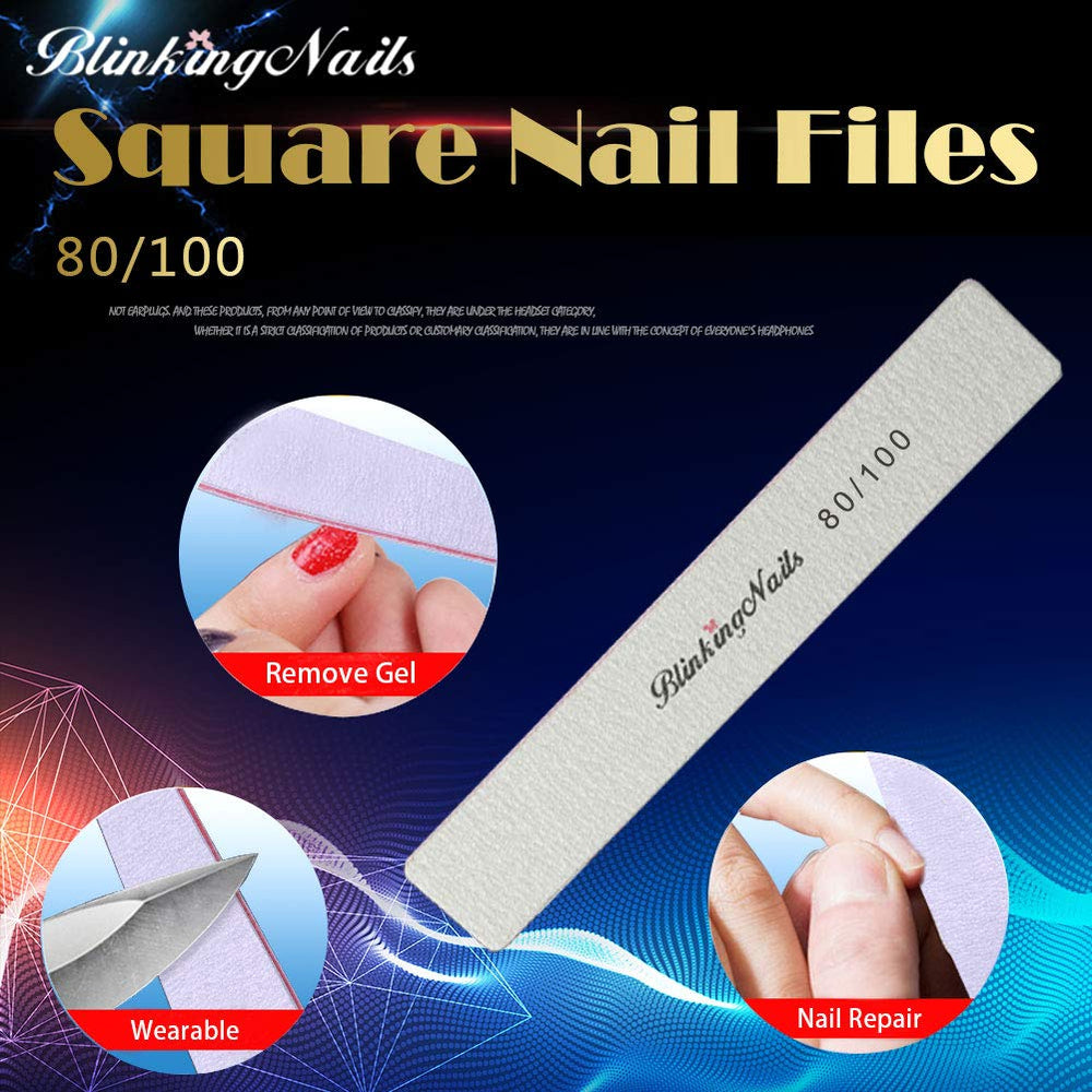 10Pcs Nail File 80/100 Grit Professional Nail Files and Buffers for Natural Nails Double Sides Washable Block Disposable Nail Files for Nail Art DIY or Nail Manicure Salon