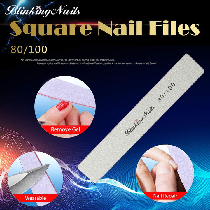 10Pcs Nail File 80/100 Grit Professional Nail Files and Buffers for Natural Nails Double Sides Washable Block Disposable Nail Files for Nail Art DIY or Nail Manicure Salon
