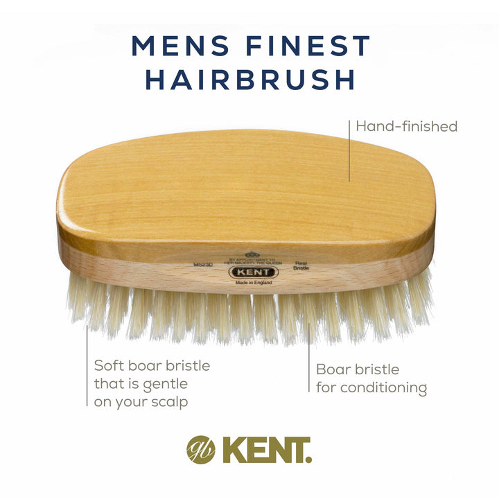 Kent Ms23d Rectangular Satinwood + Beechwood Soft White Pure Bristle Military Brush