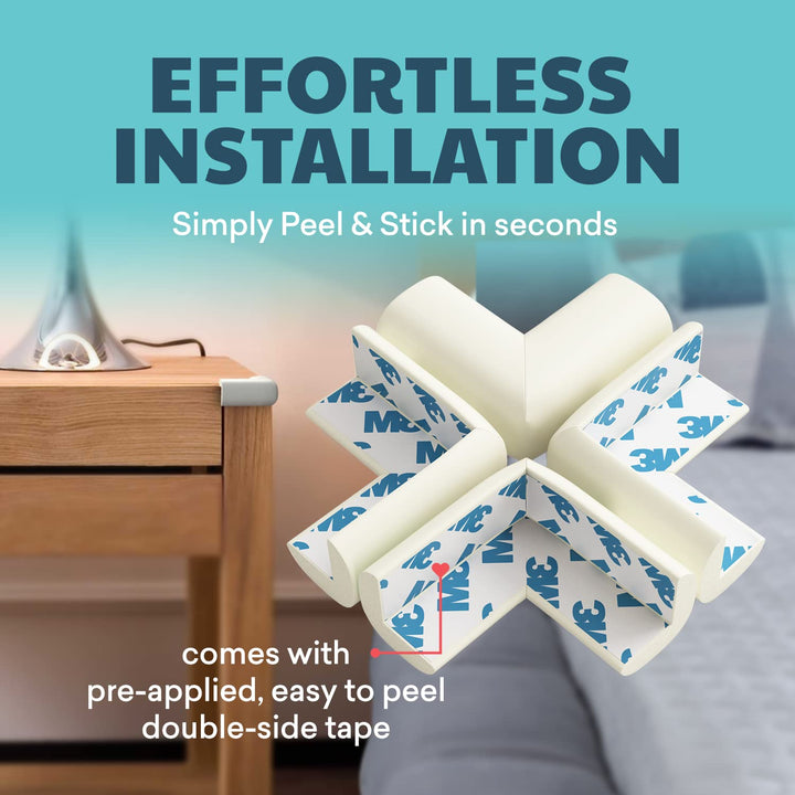 Foam Corner Covers Baby Safety - PreTaped Corner Protectors, Off White, 12 Pack, Small