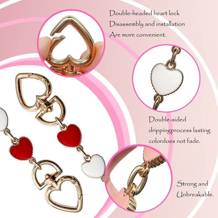 2Pcs Bag Straps Extender,Purse Heart Shape Chain Strap Extender,for Crossbody Handle Shoulder Bag Ect(Red White Red)