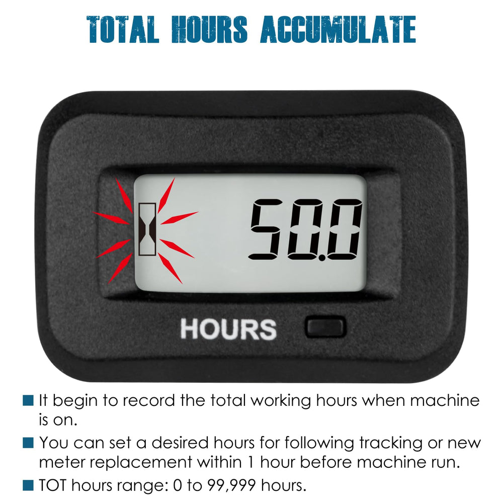 Digital LCD Hour Meter,AC/DC 5V to 277V for Lawn Mower Generator Motorcycle Golf Cart Forklift Scrubber Machine etc.