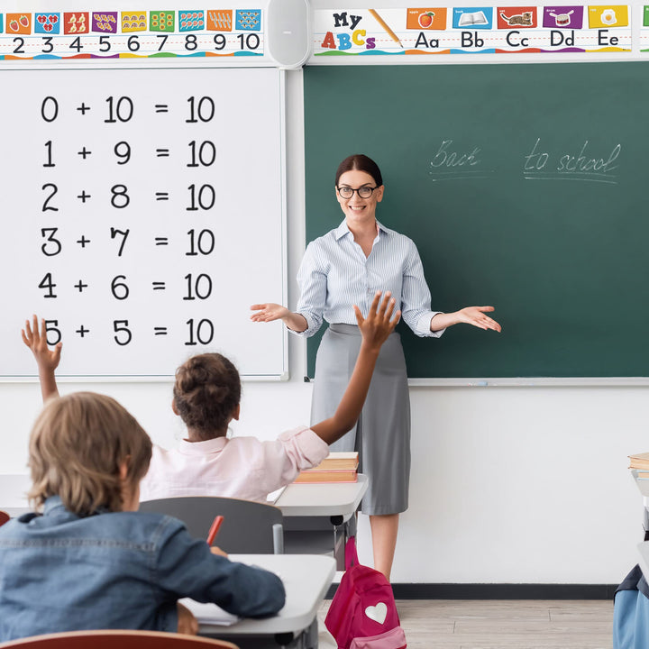 Alphabet Line For Classroom Wall - ABC Alphabet Banner &amp; Number Border Posters - 8” x 56” Glossy Lamination 5 pcs - Kindergarten Preschool Classroom Alphabet Decorations Educational Poster