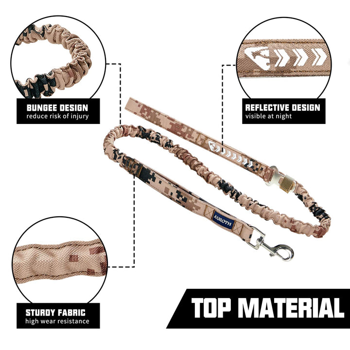 AUROTH Dog Leash Large Dogs, Heavy Duty Dog Leash Bungee, No Pull Dog Leash for Shock Absorption, Desert Camo Dog Training Leashes for Medium Large Breed Dogs 6FT, 2 Padded Handles