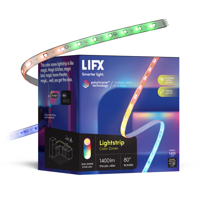 Lightstrip Color Zones, Wi-Fi Smart LED Light Strip, Full Color with Polychrome Technology™, No Bridge Required, Works with Alexa, Hey Google, HomeKit and Siri, 80 Kit