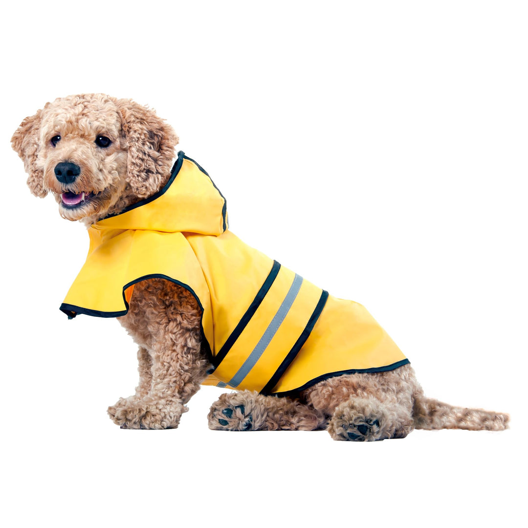 SPOT Rainy Days Slicker - Yellow Dog Rain Jacket With Hood, Reflective Strip for Safety, Leash Hole &amp; Adjustable Velcro Belly Strap, 100% Polyester Water Resistant Pet Raincoat - Small, 9in Long