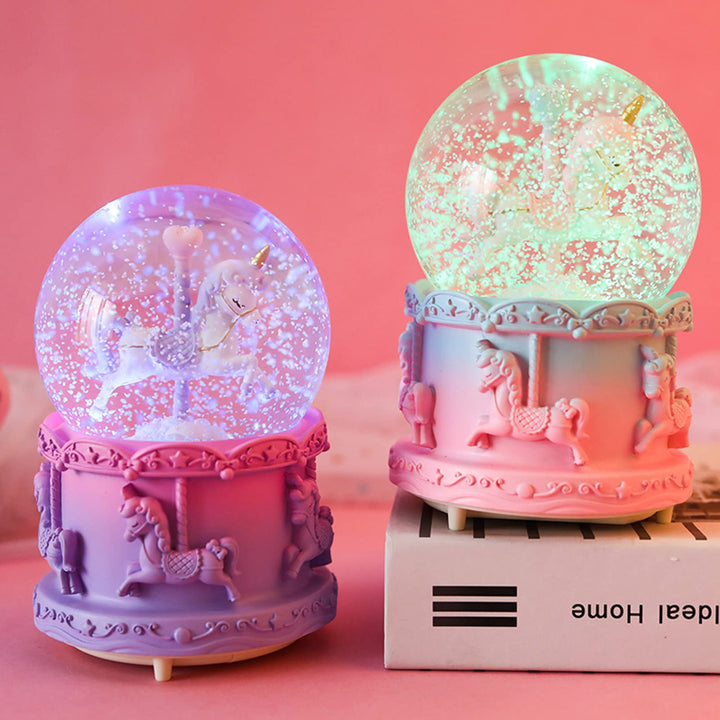 Musical Snow Globe, 3.94 Inches Glass Snow Globe with Music Color Changing, Cute Automatic Snowfall Music Box Gift for Girls Kids Granddaughters Birthday Christmas New Year (Purple)