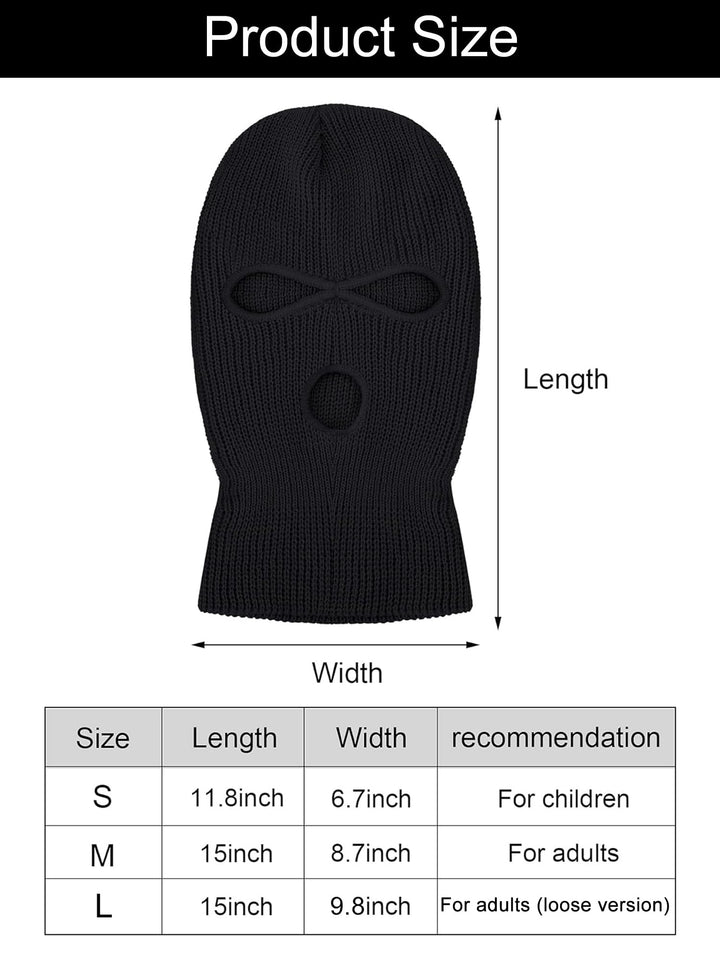 SATINIOR 3 Holes Ski Mask Full Face Cover Outdoor Balaclava Winter Knitted Neck Gaiter for Halloween Sports Cycling(Medium,Pure Black)