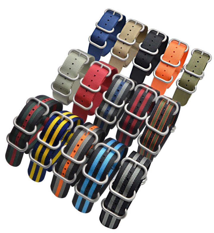 Watch Band with Colorful Nylon Material Strap and Heavy Duty Brushed Buckle (Black/Grey/Orange, 22mm)