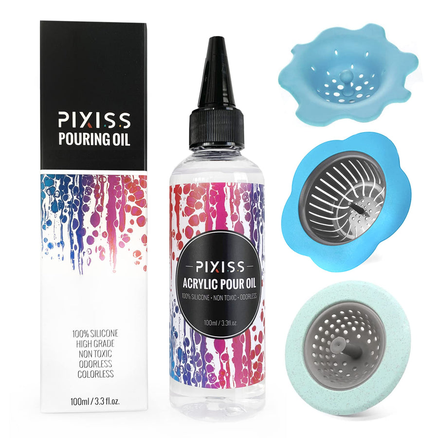 Acrylic Pouring Oil for Creating Cells Perfect Flow Pure High Grade Silicone, Acrylic Pouring Flower Strainers 3 Pack