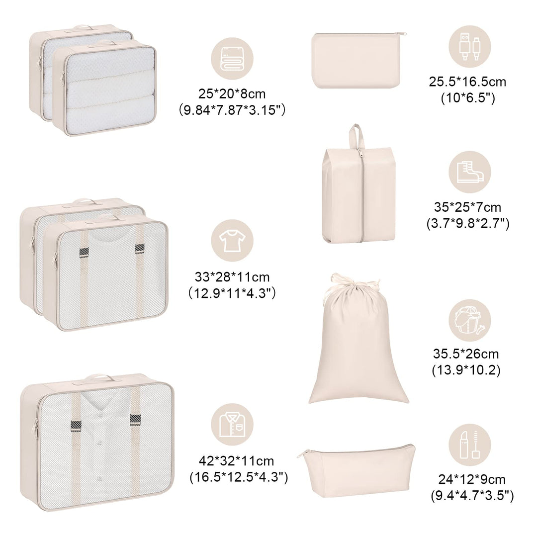 Packing Cubes for Travel, 9 Pcs Travel Cubes Set Foldable Suitcase Organizer Lightweight Luggage Storage Bag