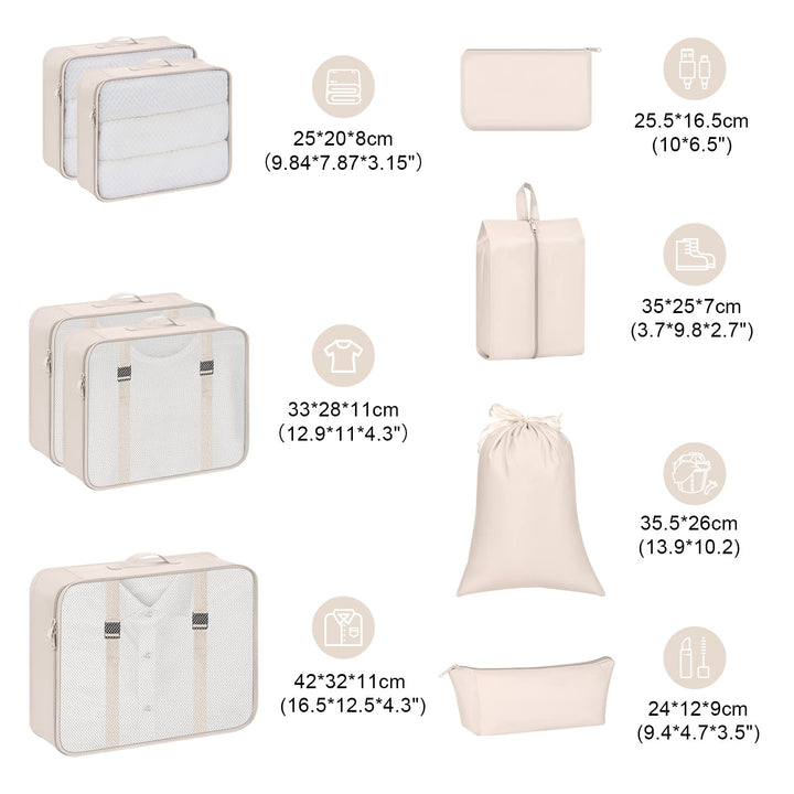 Packing Cubes for Travel, 9 Pcs Travel Cubes Set Foldable Suitcase Organizer Lightweight Luggage Storage Bag
