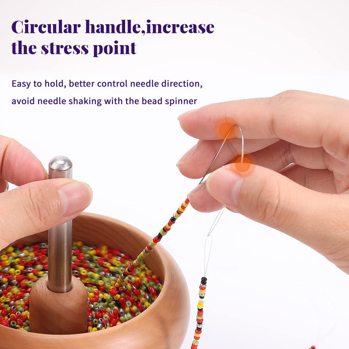 4 PCS Large Eye Bead Spinner Needles with Handle, 5.3 Inch Curved Needles for Bead Spinner, Curved Beading Needles for Beading Jewelry Making (Patent Pending)