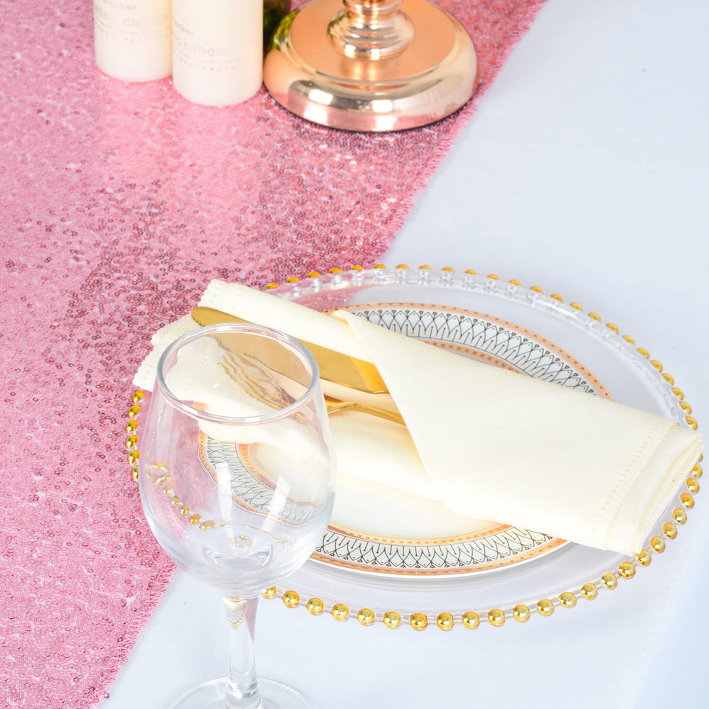 ShinyBeauty Pink Gold Sequin Table Runner 2 Pack 12x108