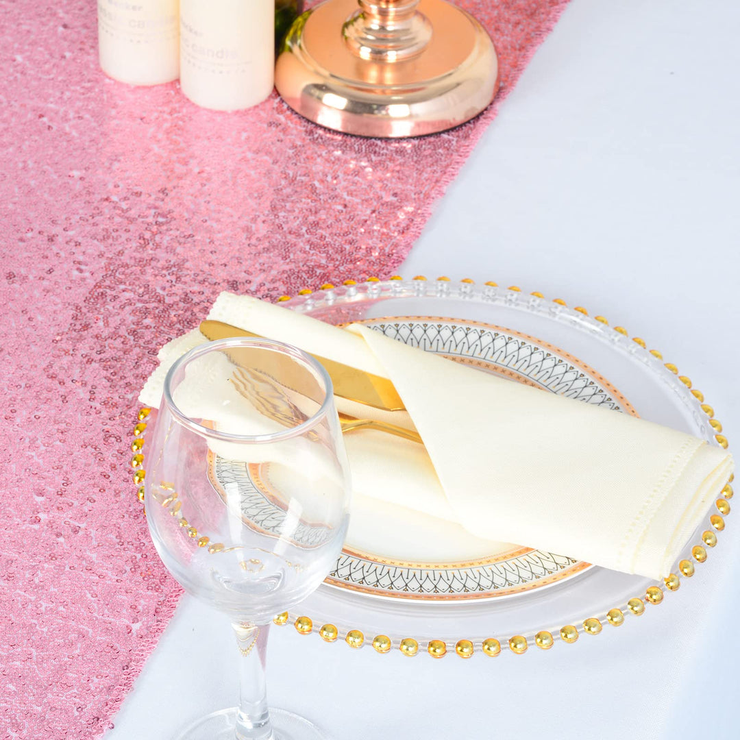 ShinyBeauty Pink Gold Sequin Table Runner 2 Pack 12x108