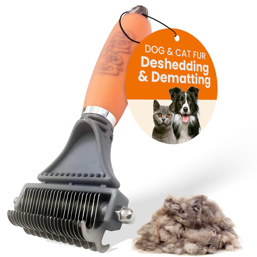 2-Sided Dematting & Deshedding Comb for Dogs & Cats, Versatile Undercoat Detangler Brush for Shedding, Matted Hair & Fur Remover Tool, Stress-Free Pet Grooming Rake with Ergonomic Handle