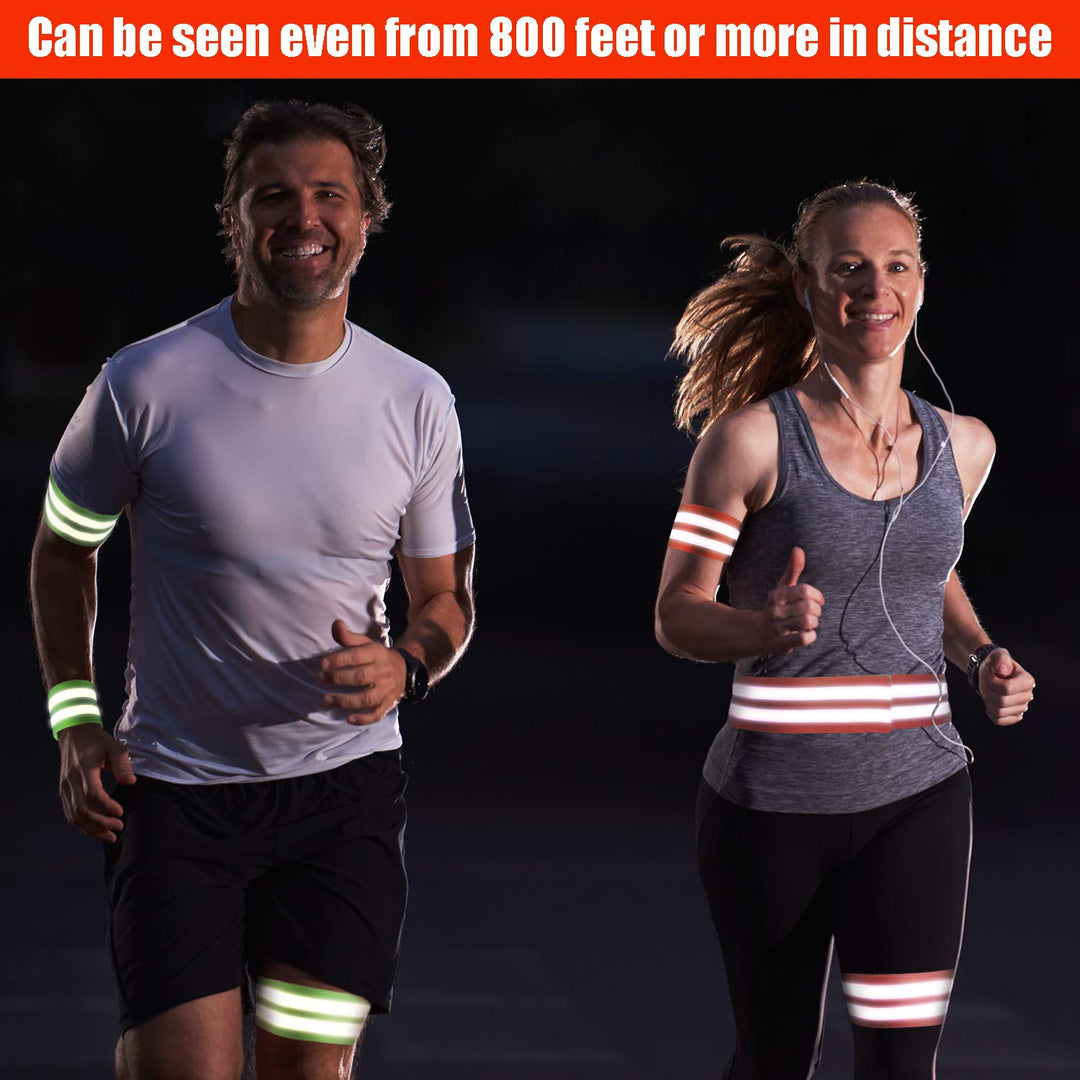 16 Pieces Reflective Bands Reflector Bands for Wrist, Arm, Ankle, Leg, High Visibility Reflective Gear Safety Reflector Tape Straps for Night Walking, Cycling and Running (Green, Orange)