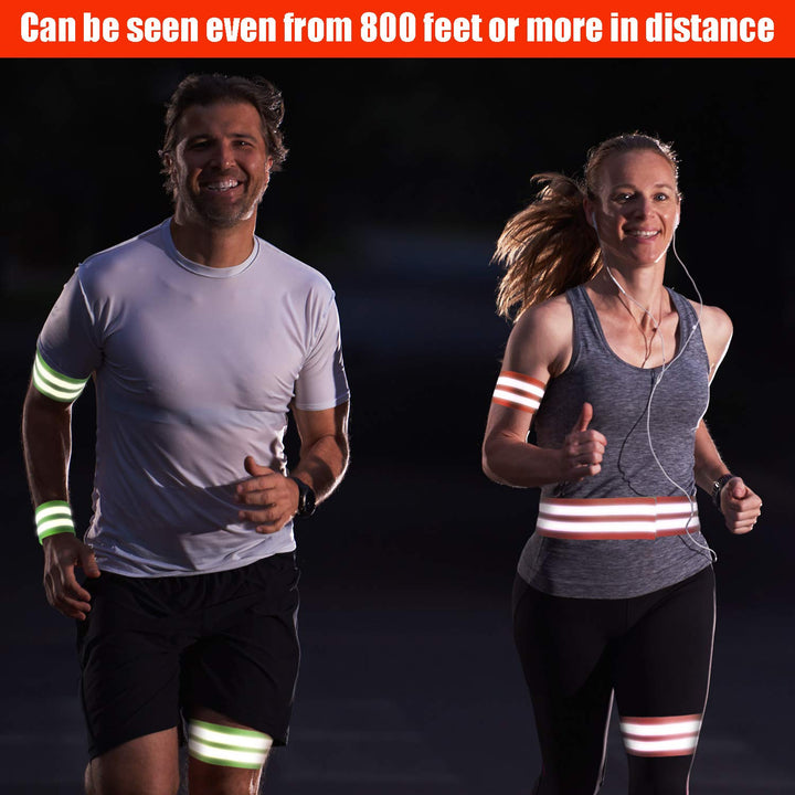 16 Pieces Reflective Bands Reflector Bands for Wrist, Arm, Ankle, Leg, High Visibility Reflective Gear Safety Reflector Tape Straps for Night Walking, Cycling and Running (Green, Orange)