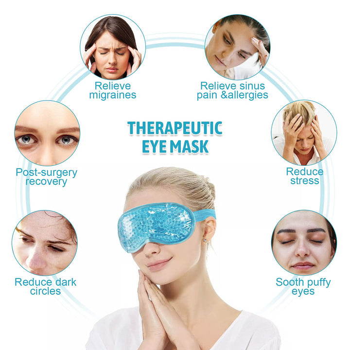 Cooling Gel Ice Eye Mask, Reusable Hot Cold Pack Compress for Stress Relief, Headaches, Migraines, Puffiness, Dark Circles, Puffy Eye, Eye Bags, Dry Eyes (Blue)