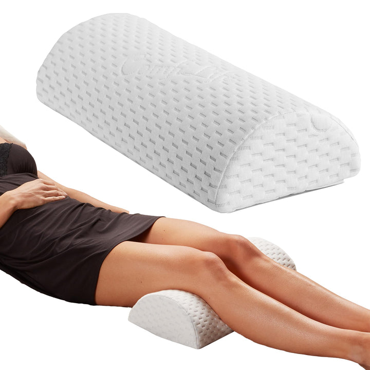 Knee Pillow for Back Sleeping – 100% Memory Foam Bolster Pillow for Legs – Under Knee Pillow for Sleeping on Back – Leg Pillow for Back &amp; Hip Pain Relief for Side Sleepers – Half Moon Pillow