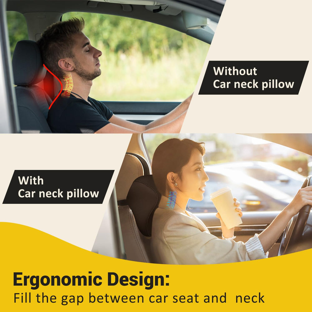 anzhixiu Car Neck Pillow for Driving- Memory Foam Car Pillow for Driving Seat for Cervical Support and Neck Pain Relief - T-Shaped Straps for Height Adjustment,Black