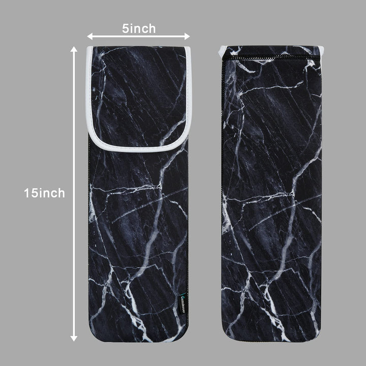 Heat Resistant Neoprene Curling Iron Cover Bag, Universal Curling Iron Cover Sleeve, Flat Iron Curling Wand Travel Case Pouch for Travel, Gym, or Home, 15 x 5 Inches, Black Marble Pattern,