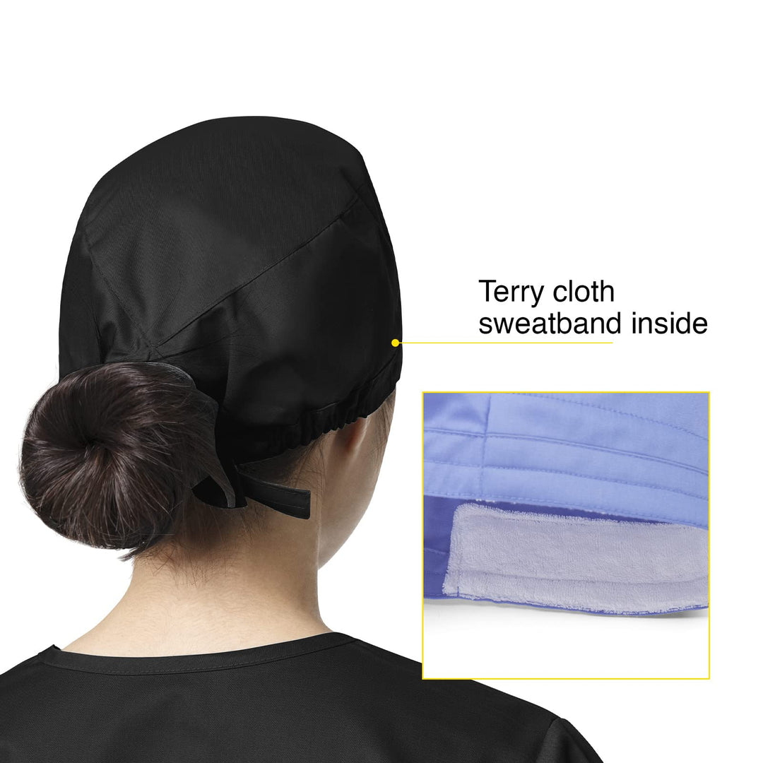 Unisex Tie Back Scrub Cap, Black, One Size
