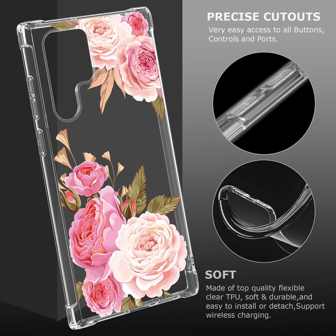 Floral Clear Case for Galaxy S22 Ultra for Women/Girls,Pretty Phone Cover for Samsung Galaxy S22 Ultra 5G,Flower Design Slim Soft Transparent Drop Proof TPU Protective Silicone Shell,FL-K