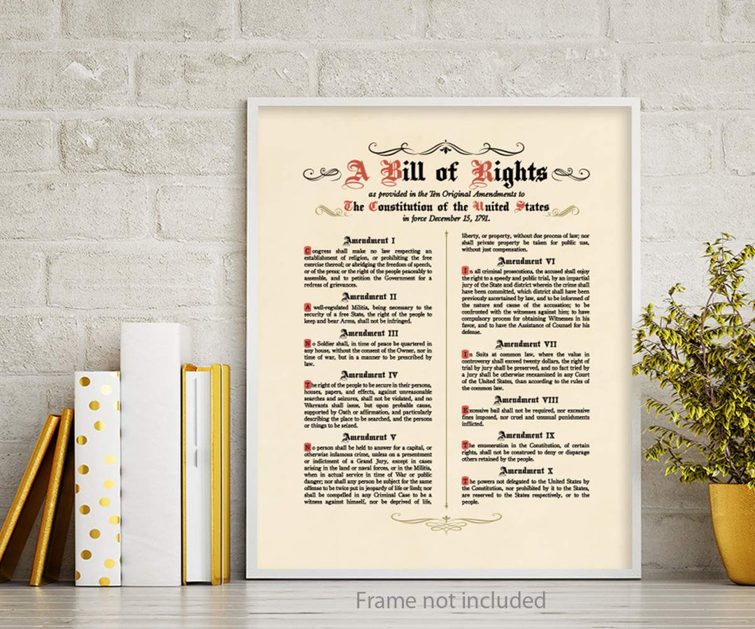 Constitution Bill of Rights Wall Art Prints - Unframed 8x10 - Patriotic Poster - American Decor for Home, Office, School - Historical Art Pictures - Inspirational Decorations for Wall